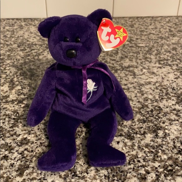 purple white rose beanie baby